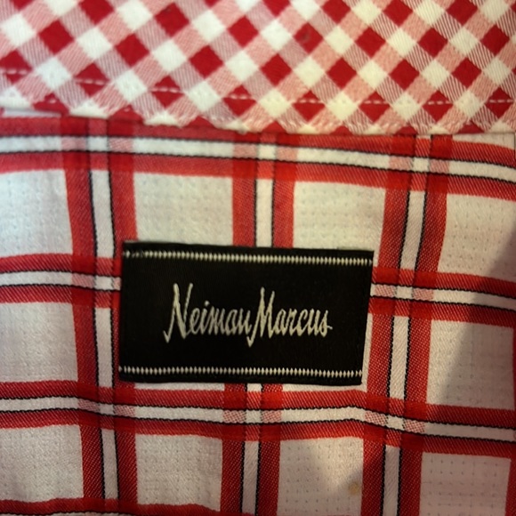 21. Neiman Marcus Men’s Cotton plaid dress buttondown Shirt, cream/red, size L - Picture 3 of 11